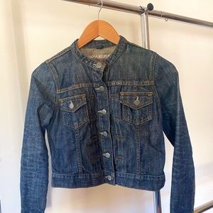 Banana Republic Denim jacket, cropped moto in dark wash - like NEW condition!